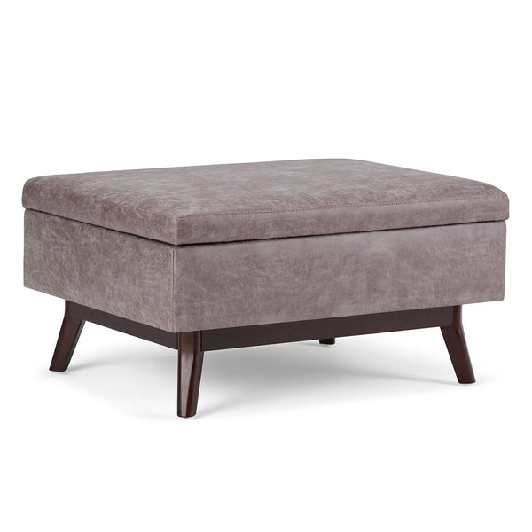 Distressed Grey Taupe Distressed Vegan Leather | Owen Coffee Table Ottoman with Storage