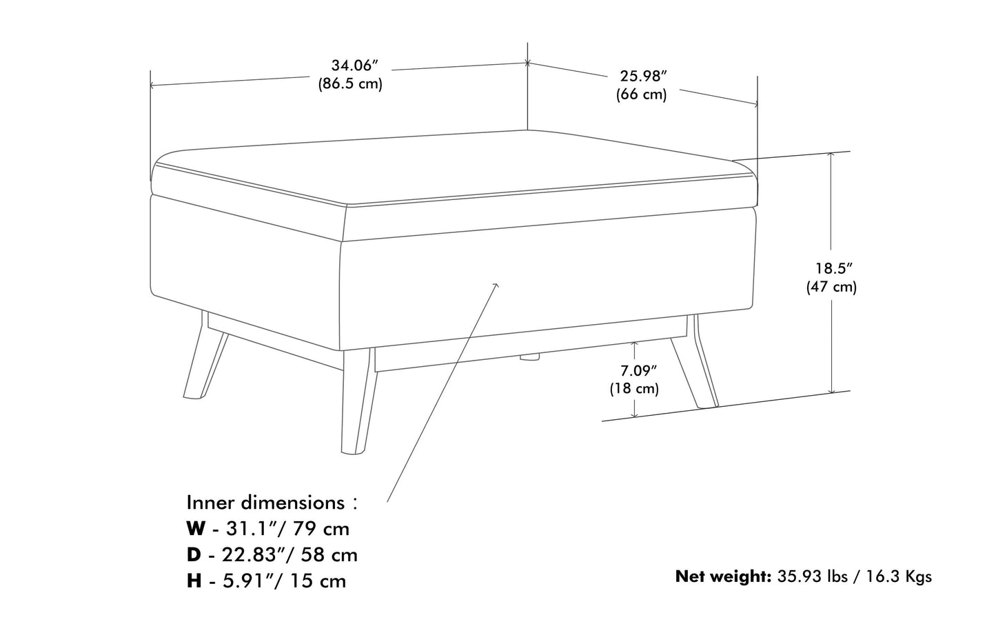 Owen Small Coffee Table Ottoman in Linen