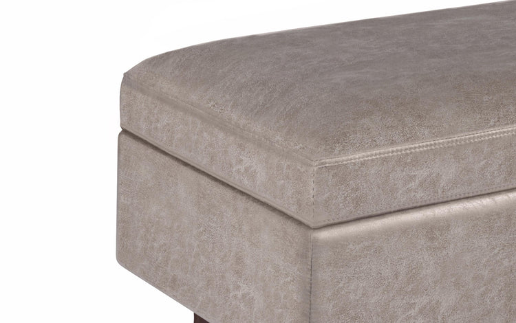 Distressed Grey Taupe Distressed Vegan Leather | Owen Small Rectangular Storage Ottoman