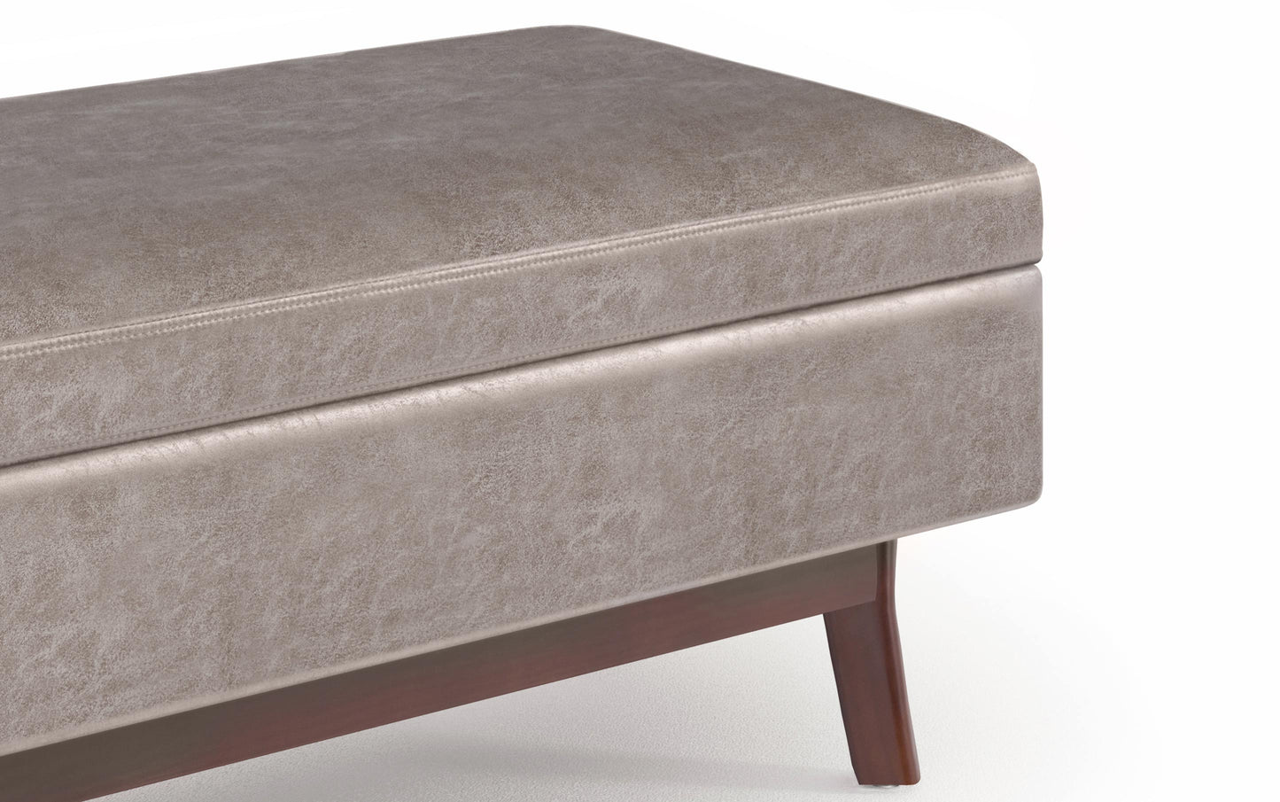 Distressed Grey Taupe Distressed Vegan Leather | Owen Small Rectangular Storage Ottoman