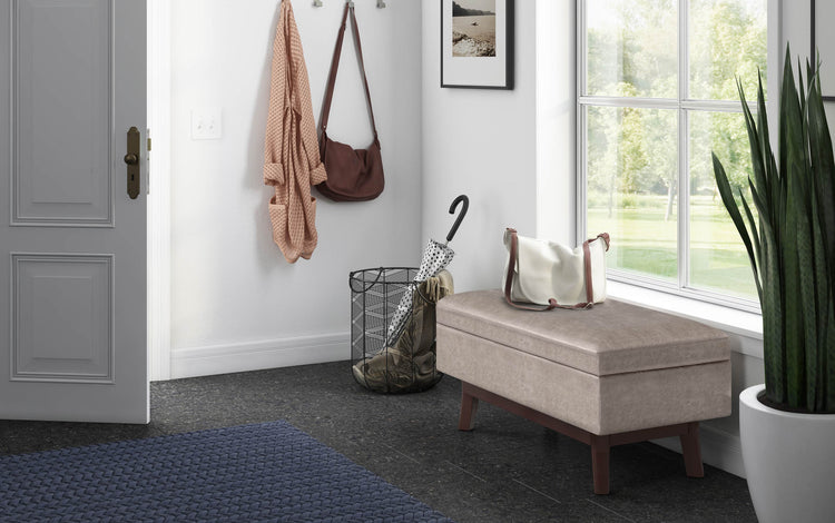 Distressed Grey Taupe Distressed Vegan Leather | Owen Small Rectangular Storage Ottoman
