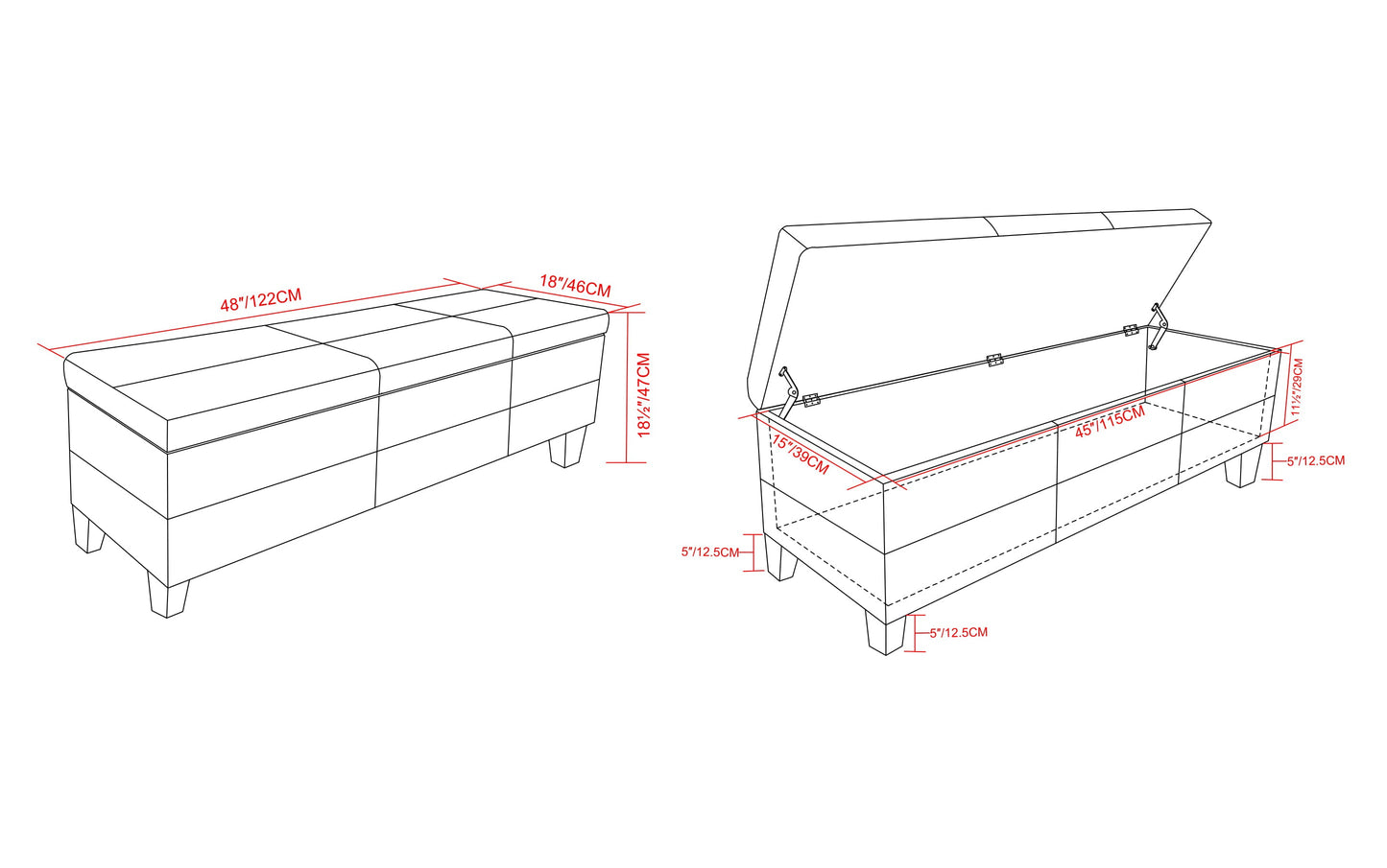 Midnight Black | Afton Storage Ottoman Bench