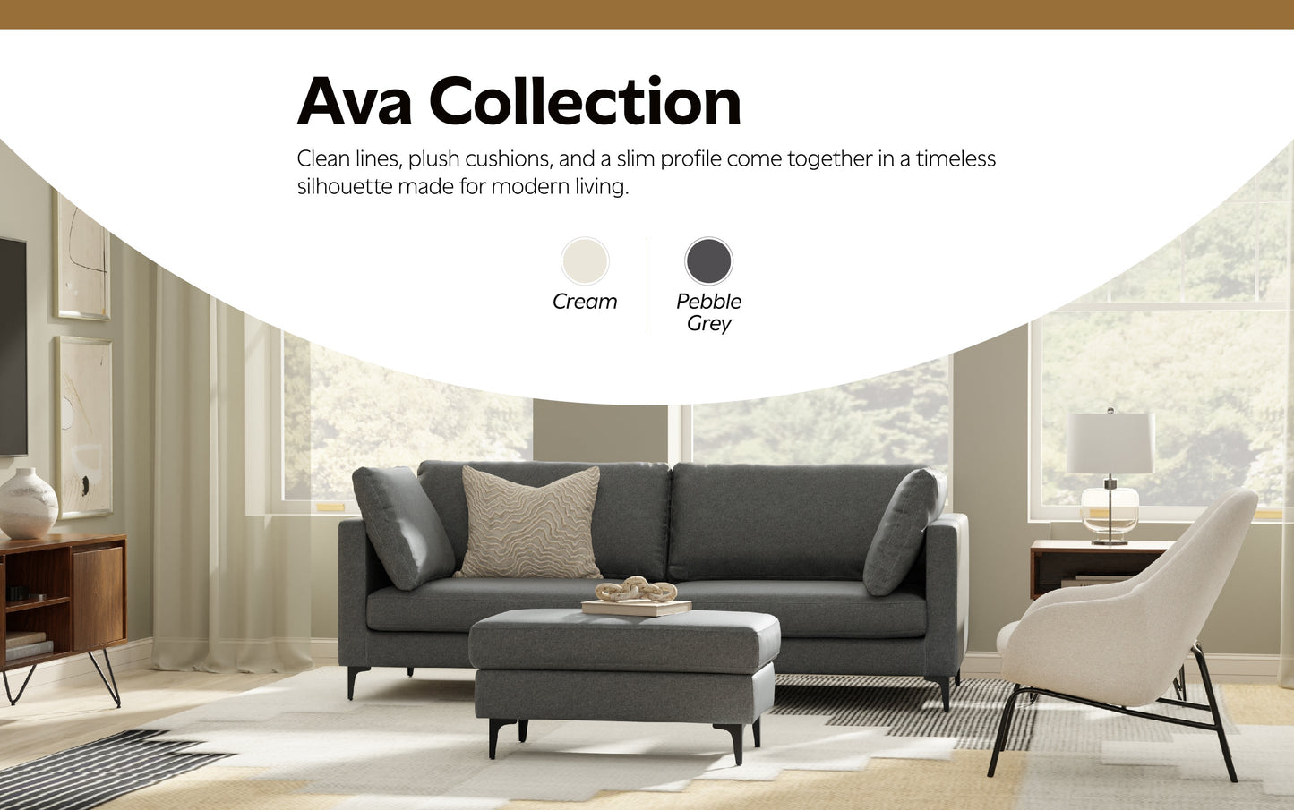 Pebble Grey | Ava Mid Century Ottoman