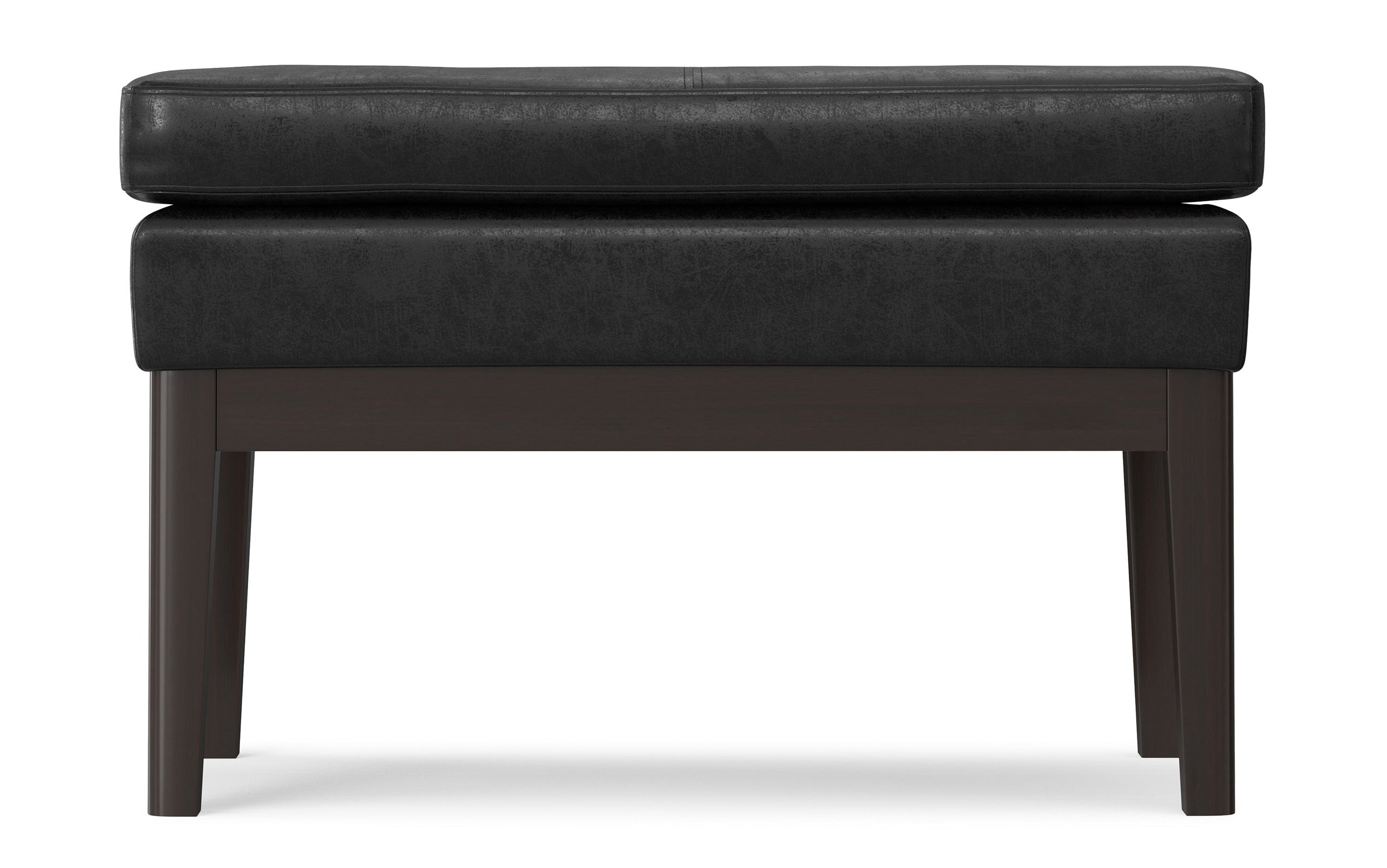 Distressed Black Distressed Vegan Leather | Carlson Small Ottoman Bench Distressed Vegan Leather