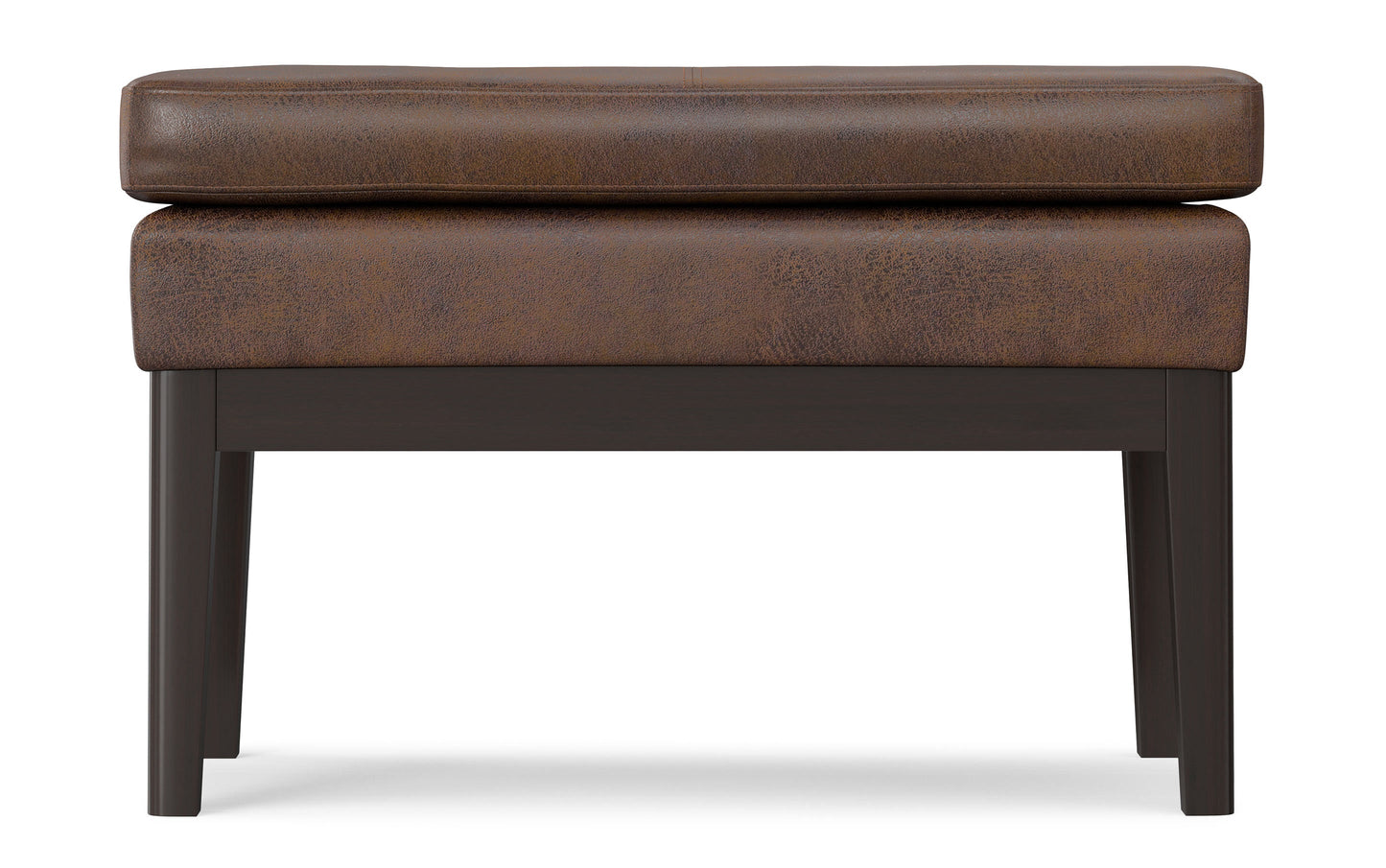 Distressed Chestnut Brown Distressed Vegan Leather | Carlson Small Ottoman Bench Distressed Vegan Leather