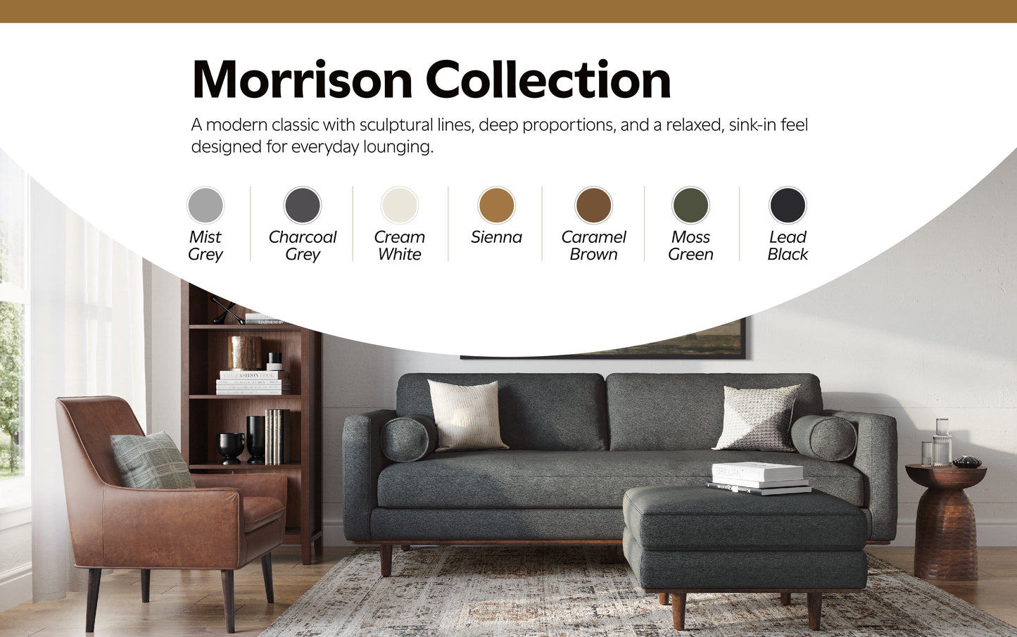 Charcoal Grey Woven-Blend Fabric | Morrison Ottoman