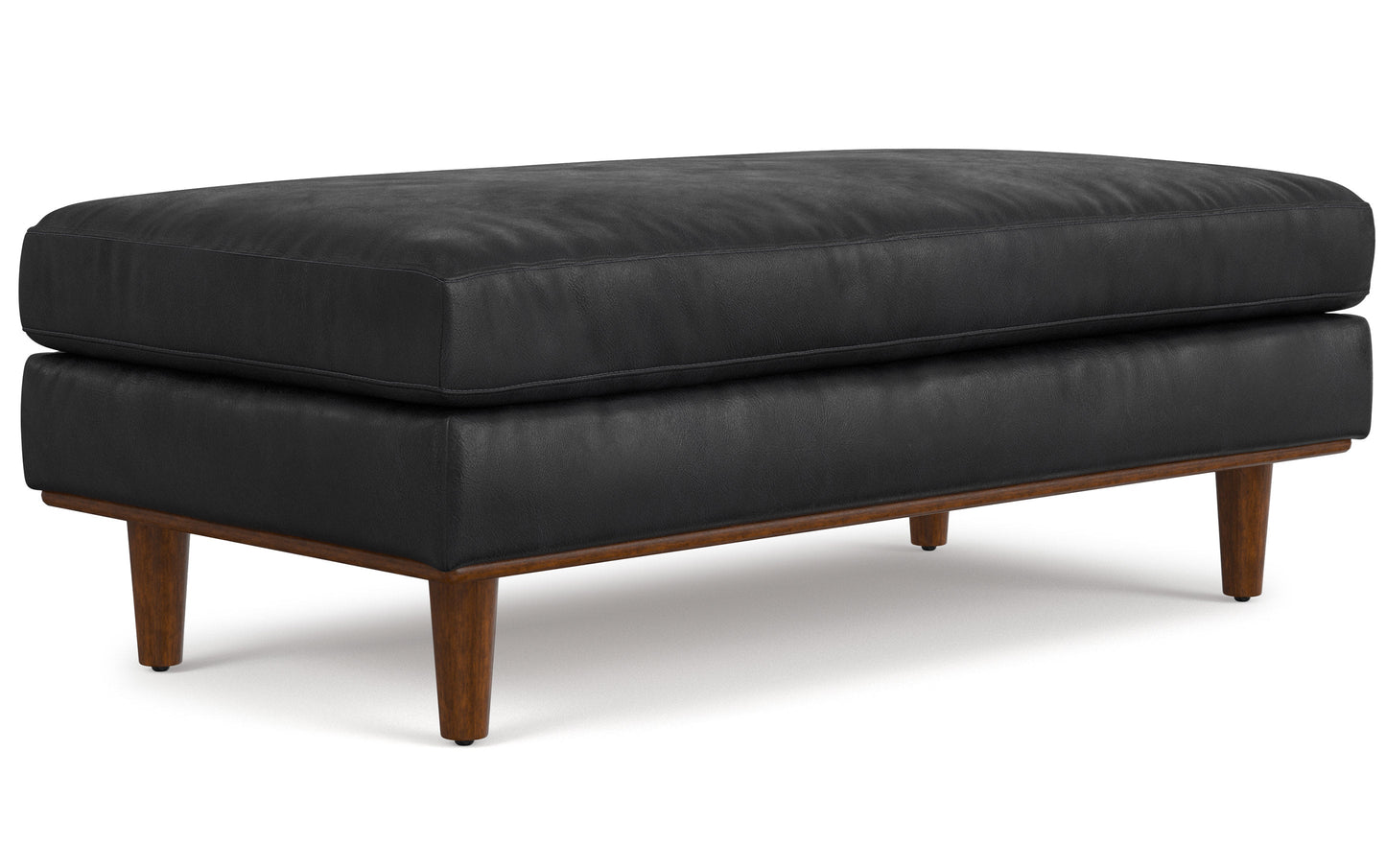 Lead Black Genuine Top Grain Leather | Morrison Large Rectangular Ottoman in Genuine Leather