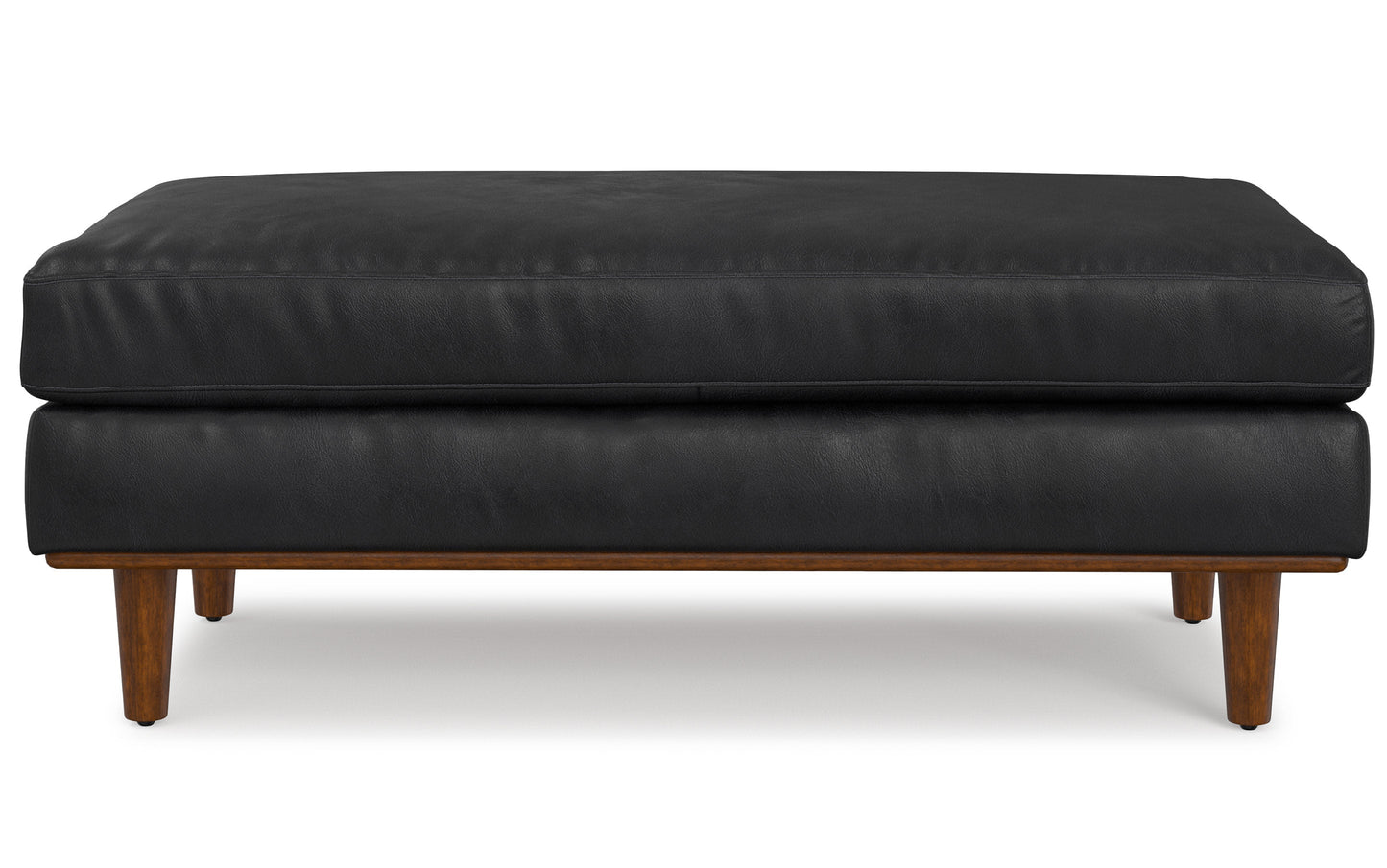 Lead Black Genuine Top Grain Leather | Morrison Large Rectangular Ottoman in Genuine Leather