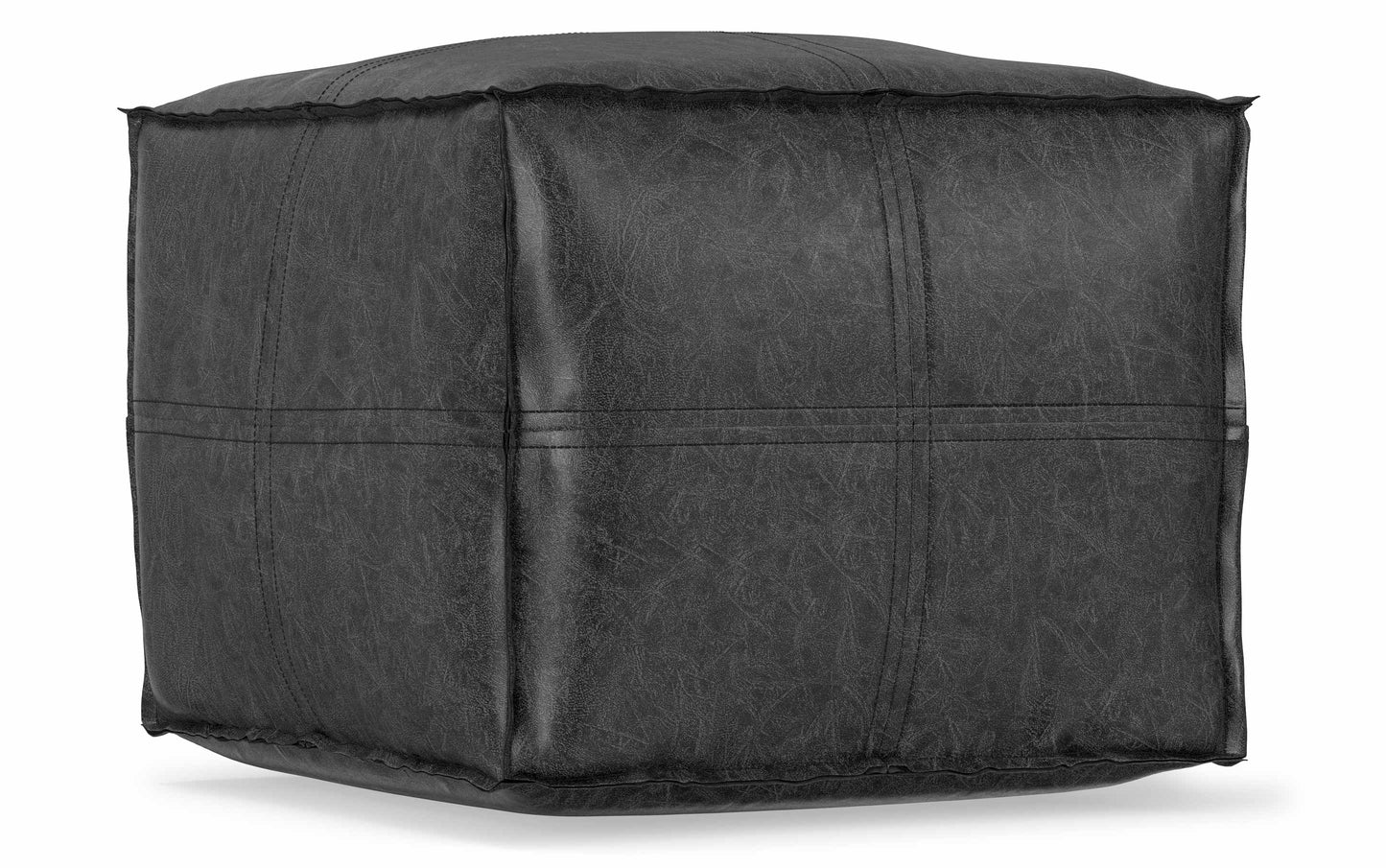 Distressed Black Distressed Vegan Leather | Brody Square Pouf