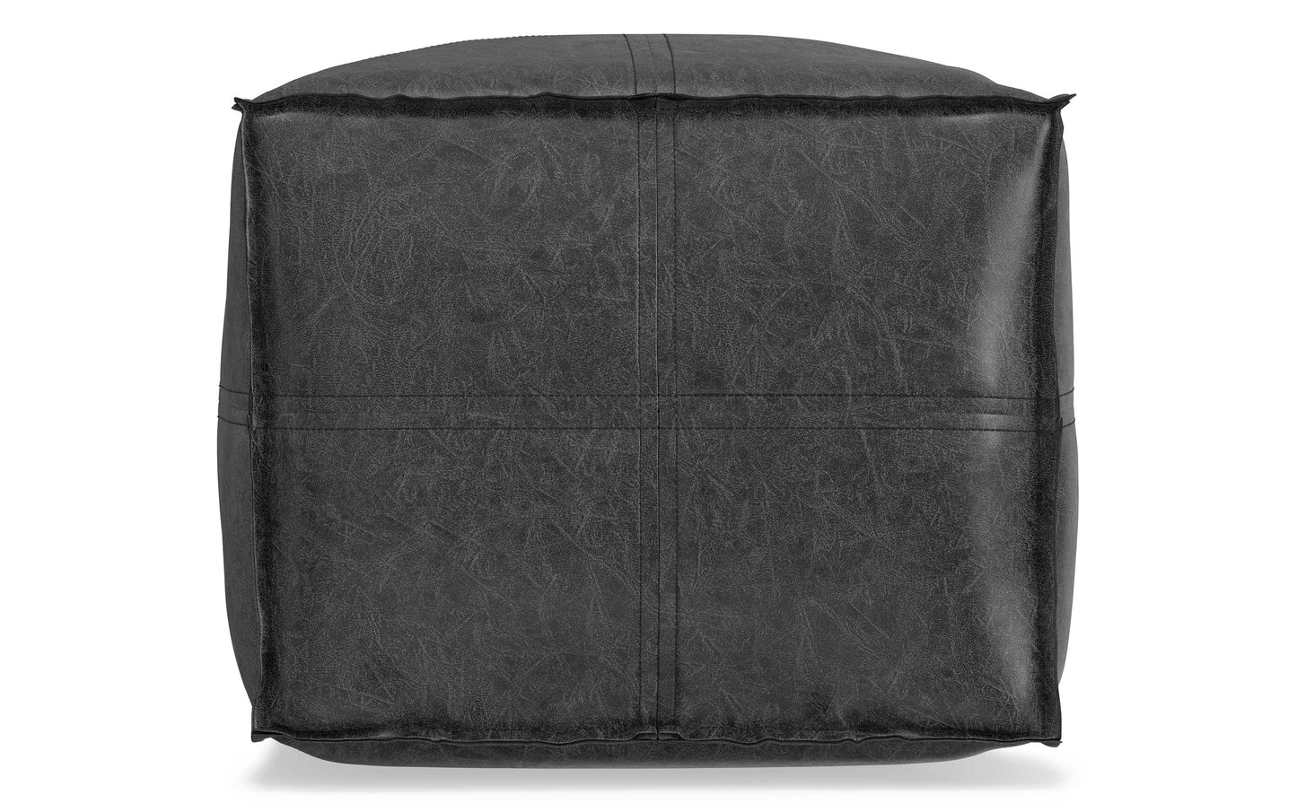 Distressed Black Distressed Vegan Leather | Brody Square Pouf