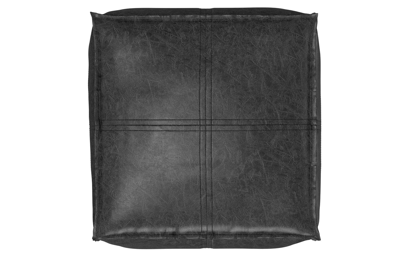 Distressed Black Distressed Vegan Leather | Brody Square Pouf