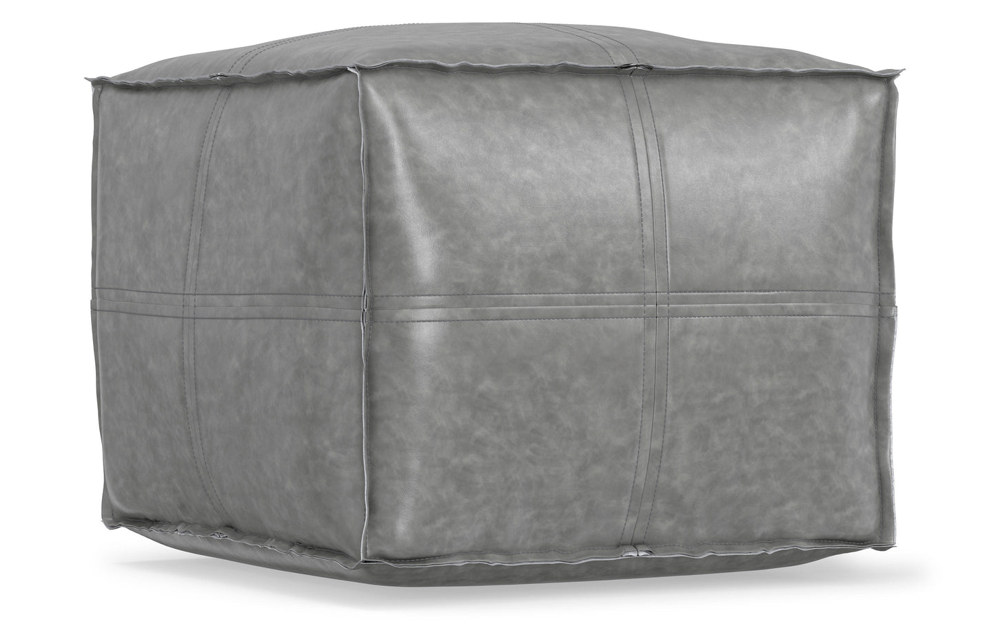 Distressed Grey Distressed Vegan Leather | Brody Square Pouf