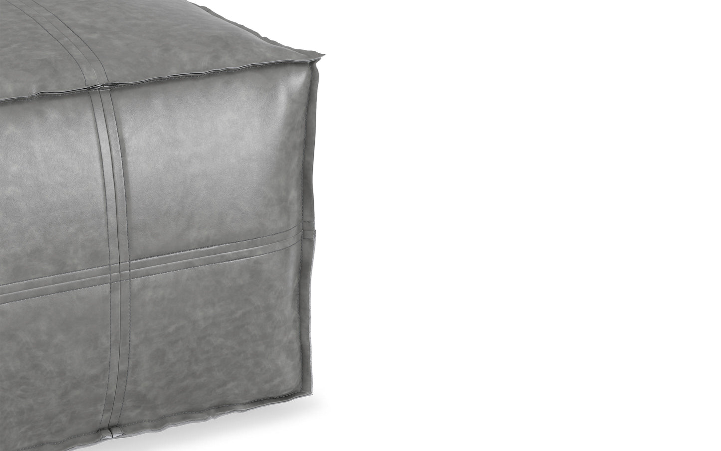 Distressed Grey Distressed Vegan Leather | Brody Square Pouf