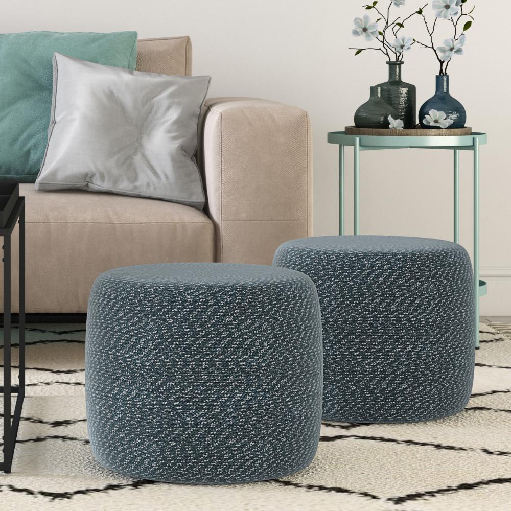  Aegean Blue and Natural | Bayley Round Braided Pouf