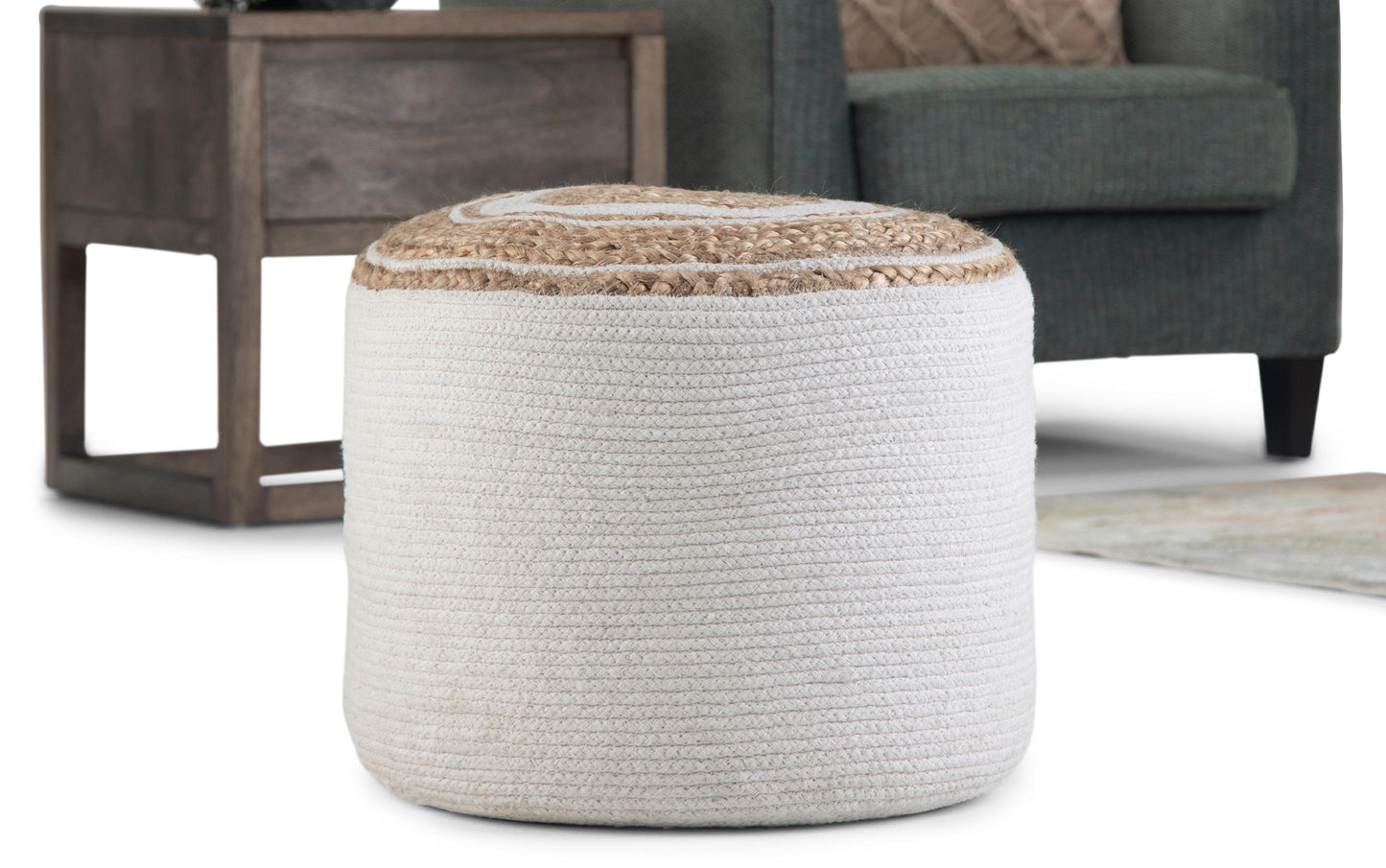 Serena Round Braided Pouf in Natural