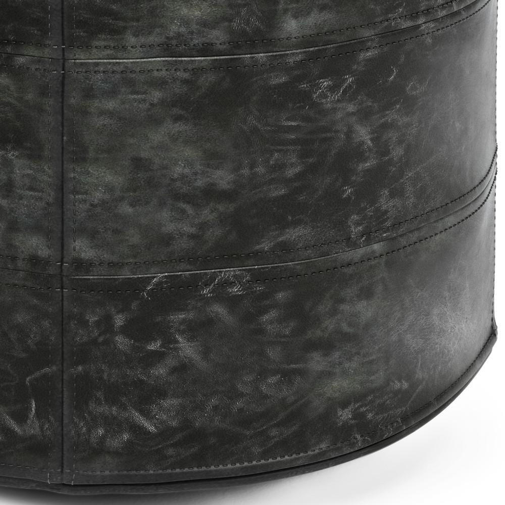Distressed Black | Connor Round Leather Pouf
