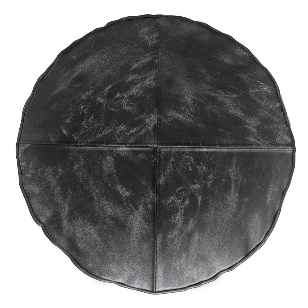 Distressed Black | Connor Round Leather Pouf