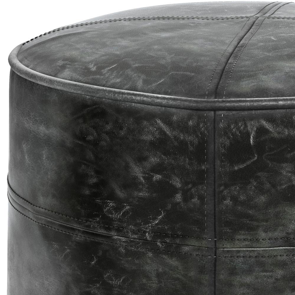Distressed Black | Connor Round Leather Pouf