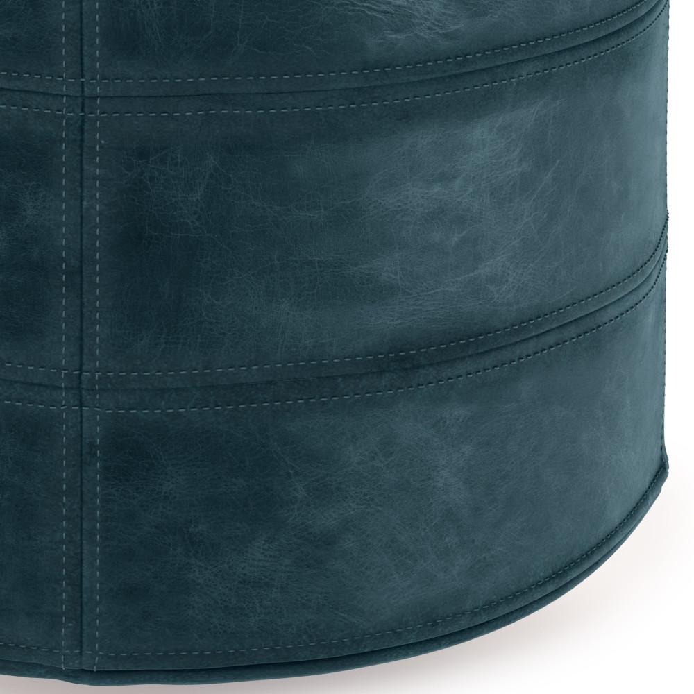 Distressed Teal Blue | Connor Round Leather Pouf