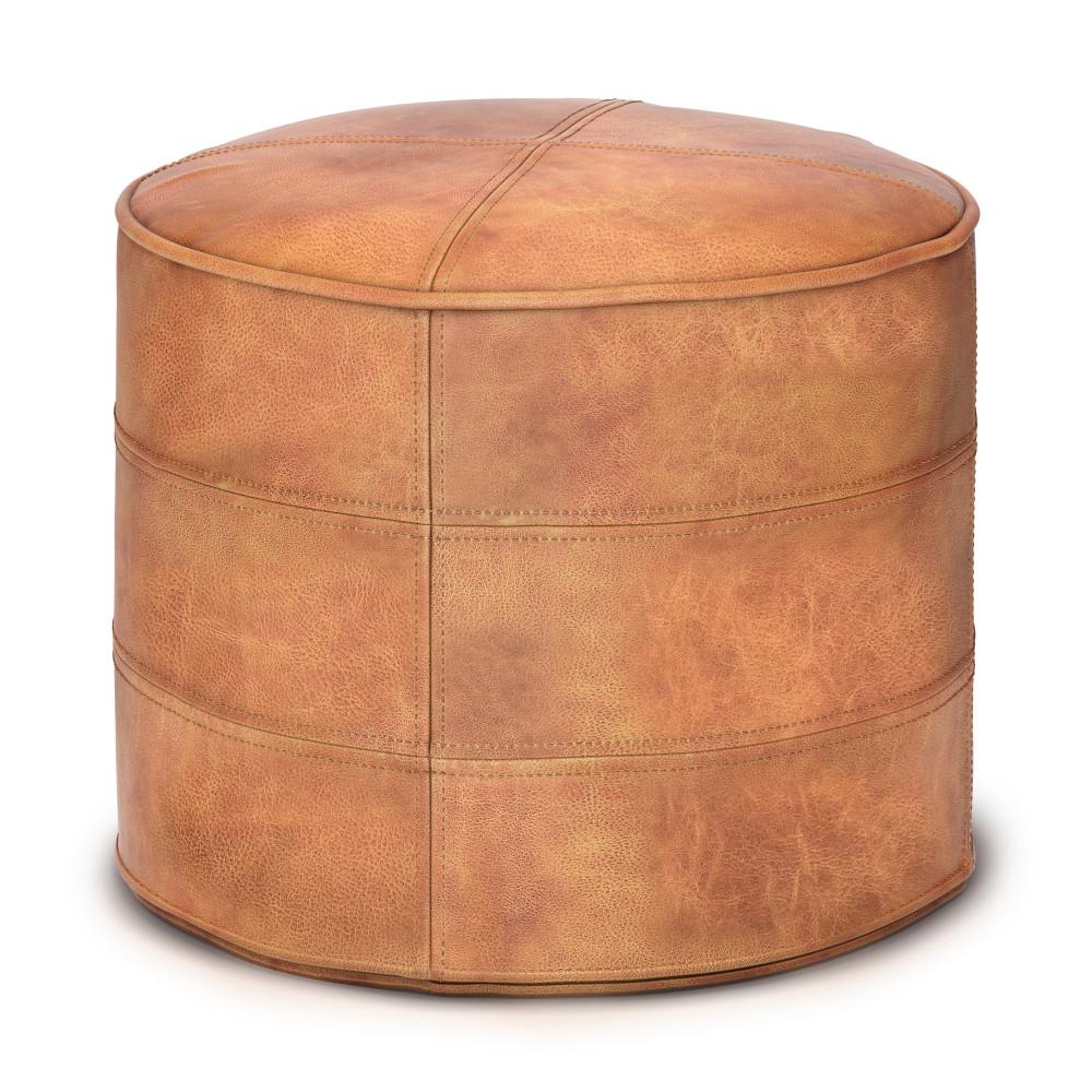 Distressed Light Brown | Connor Round Leather Pouf