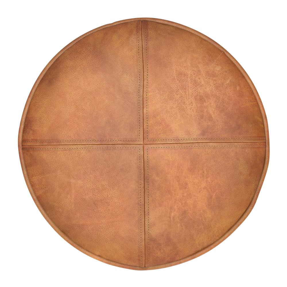 Distressed Light Brown | Connor Round Leather Pouf