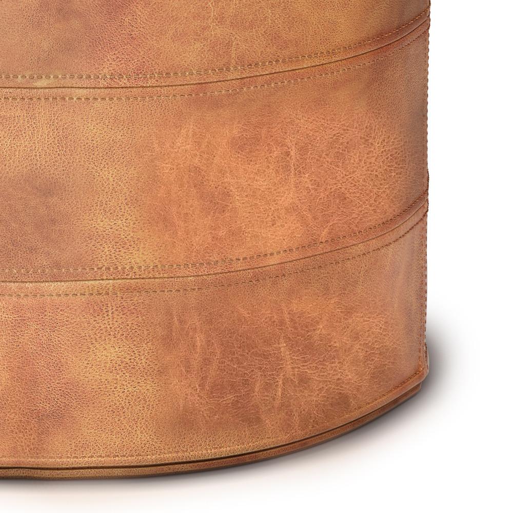 Distressed Light Brown | Connor Round Leather Pouf