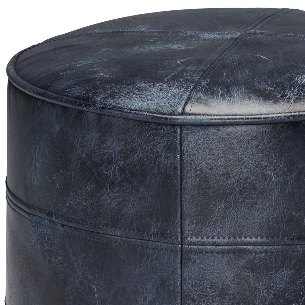 Distressed Navy Blue | Connor Round Leather Pouf