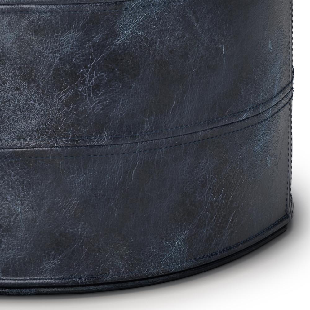 Distressed Navy Blue | Connor Round Leather Pouf