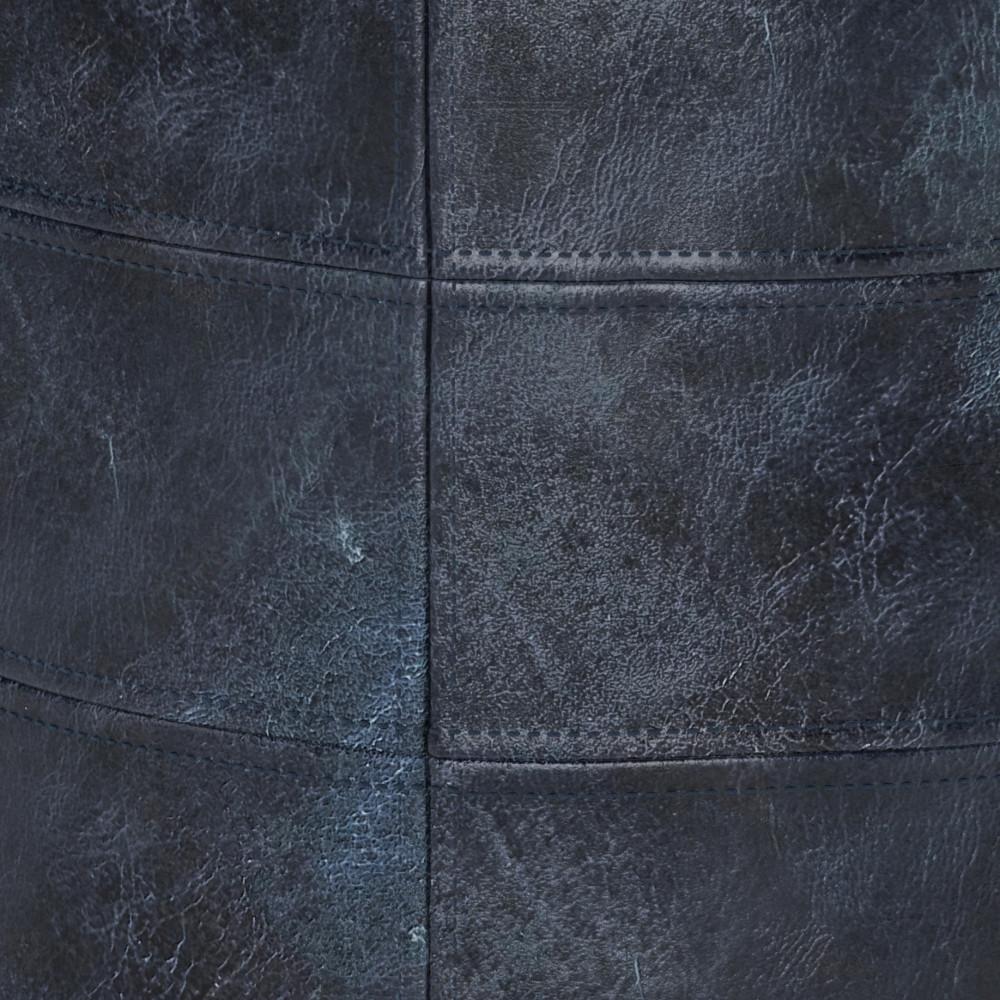 Distressed Navy Blue | Connor Round Leather Pouf