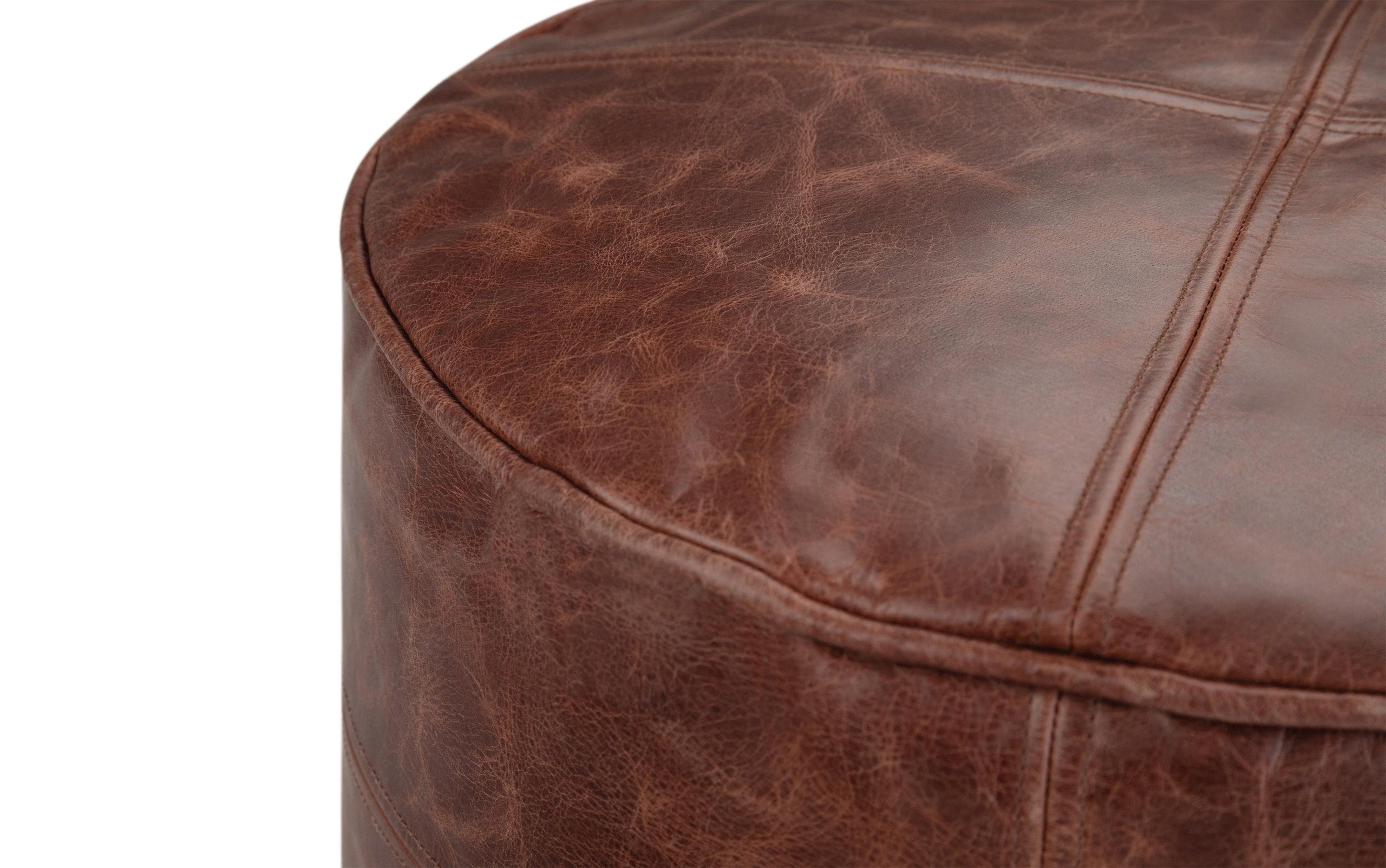 Distressed Brown | Connor Round Leather Pouf