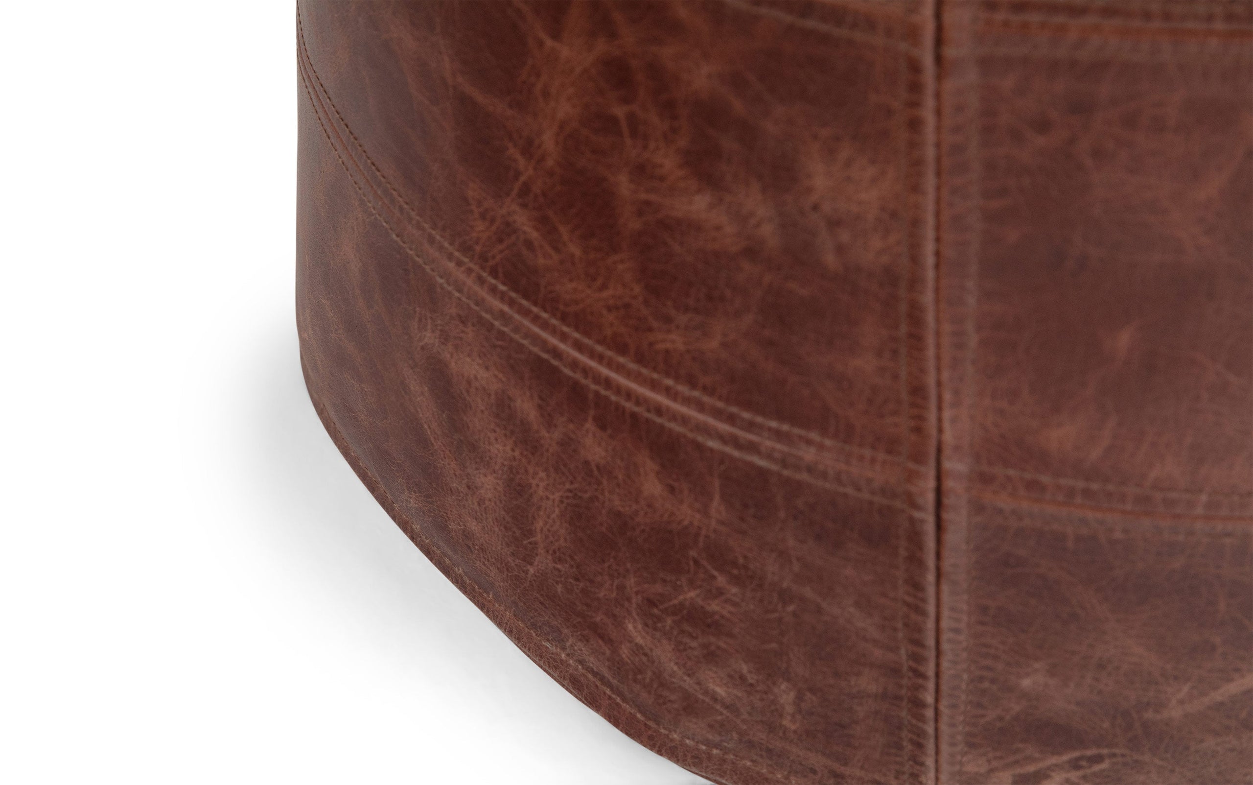 Distressed Brown | Connor Round Leather Pouf