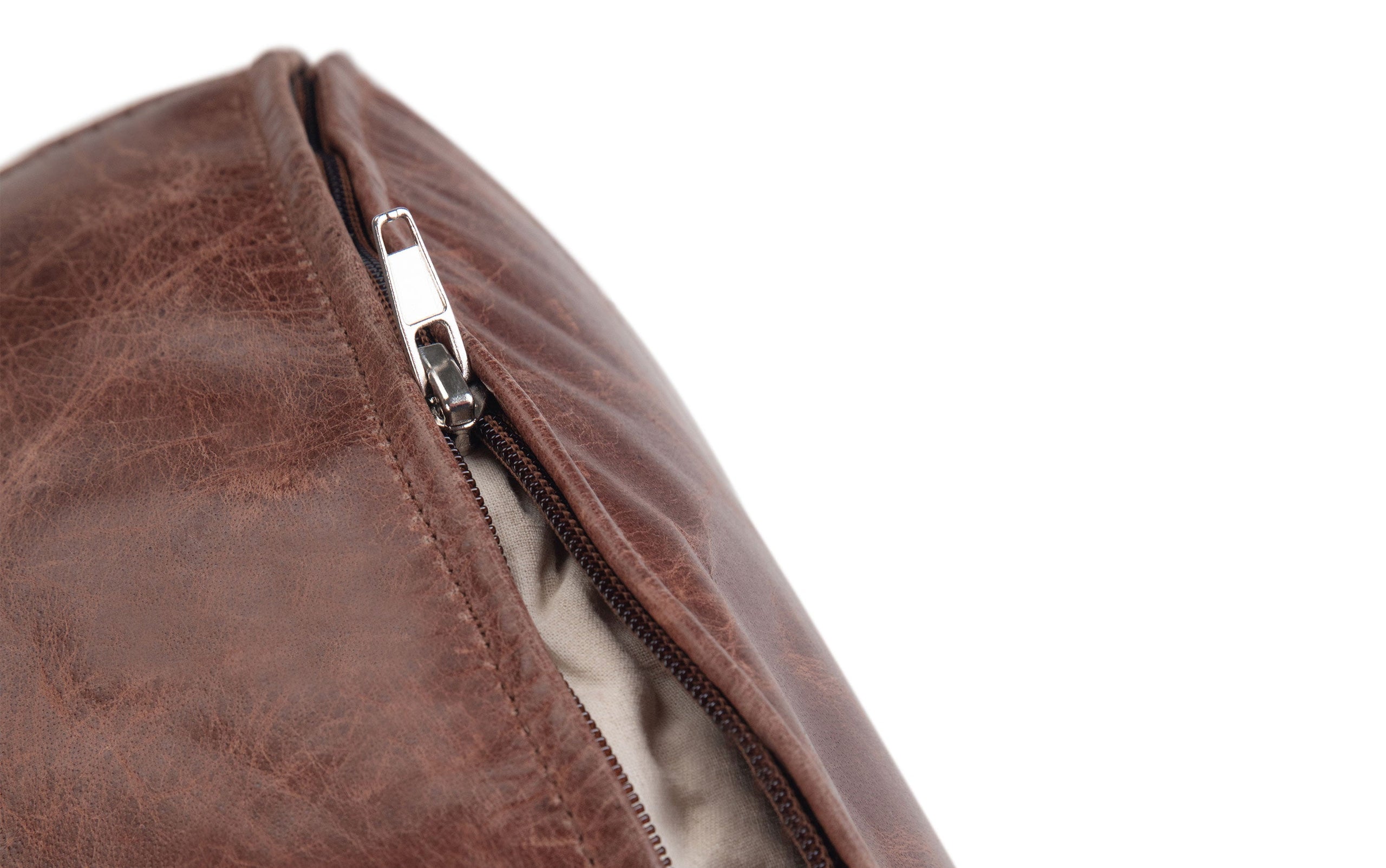 Distressed Brown | Connor Round Leather Pouf