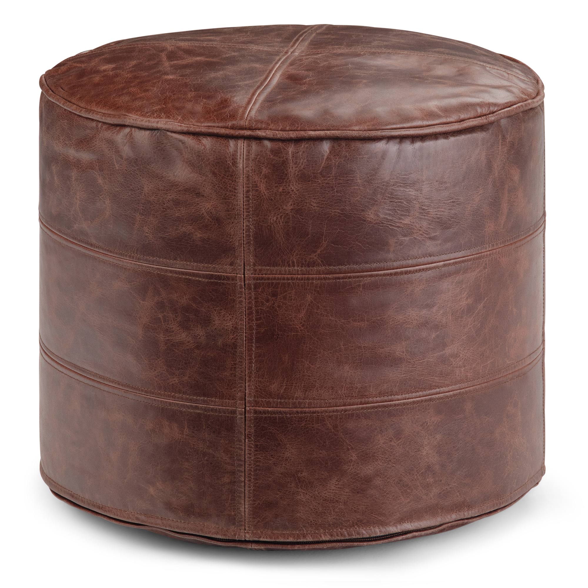 Distressed Brown | Connor Round Leather Pouf