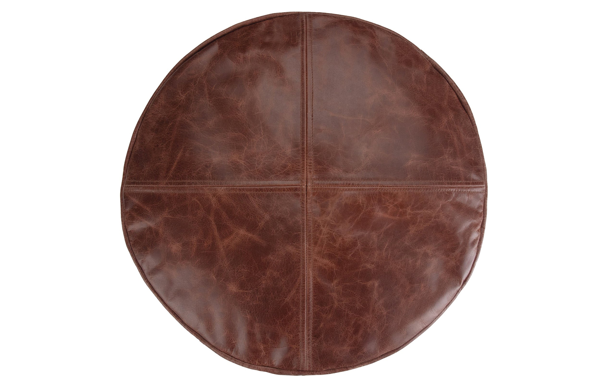 Distressed Brown | Connor Round Leather Pouf