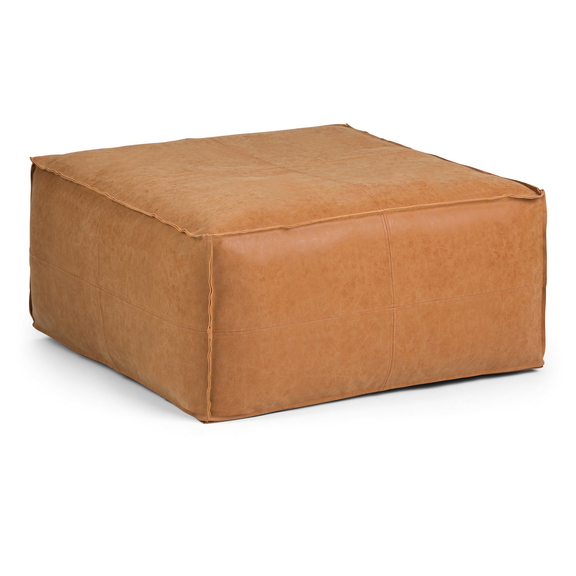 Distressed Vegan Leather Square Pouf Brody Large Pouf – Simpli Home