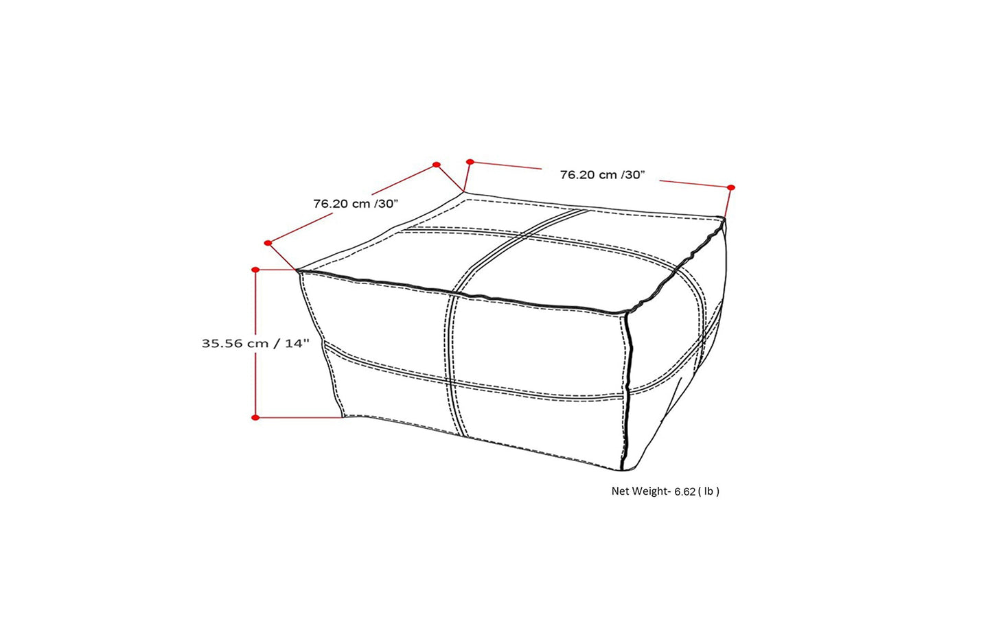 Brody Large Square Coffee Table Pouf in Distressed Vegan Leather