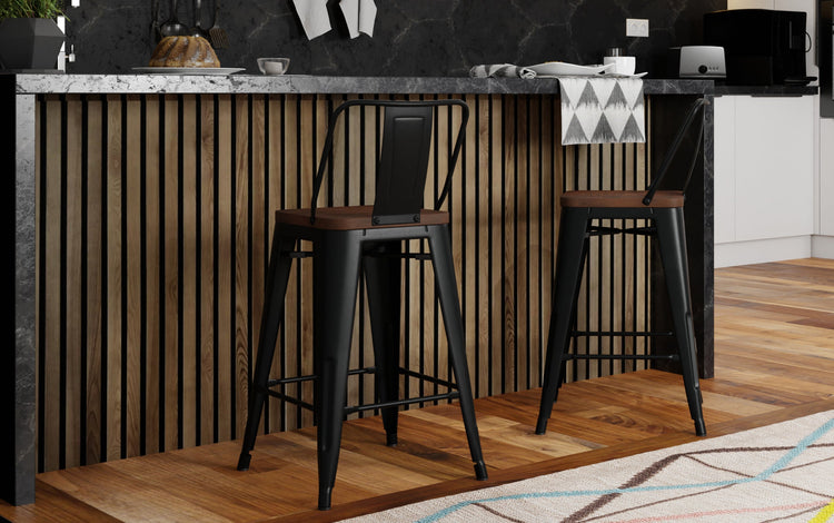 Black 24 inch | Rayne 24 inch Metal Wood Counter Height Stool (Set of 2)