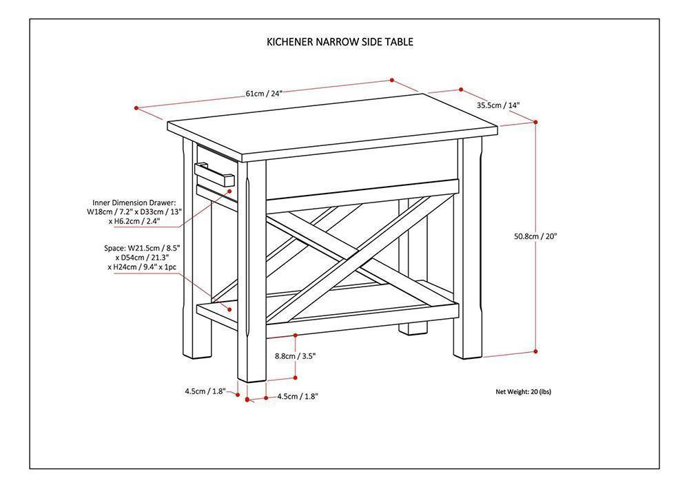 Kitchener Narrow End Table in Pine