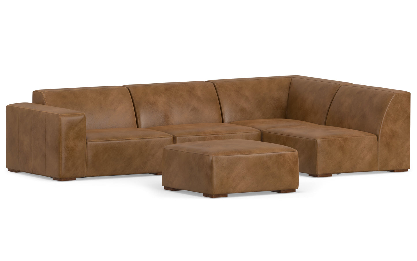 Rex Right Sectional Sofa and Ottoman in Genuine Leather