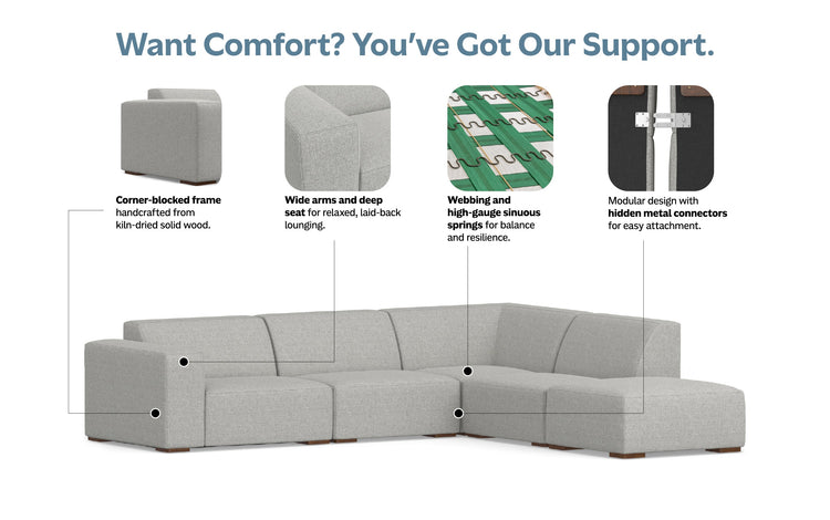 Pale Grey Performance Fabric | Rex Right Sectional and Ottoman Performance Fabric