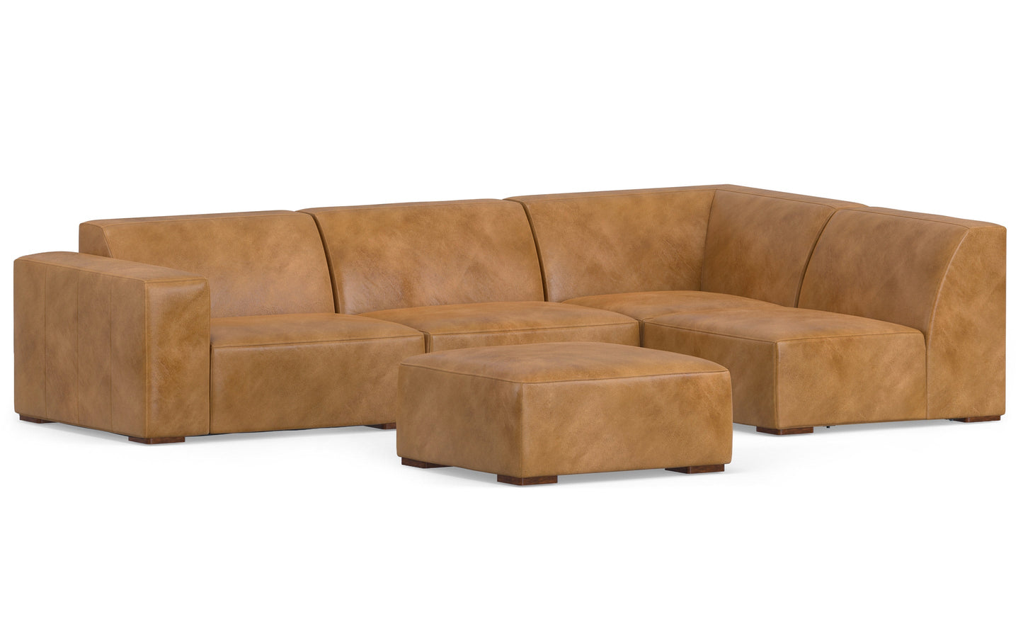 Rex Right Sectional Sofa and Ottoman in Genuine Leather