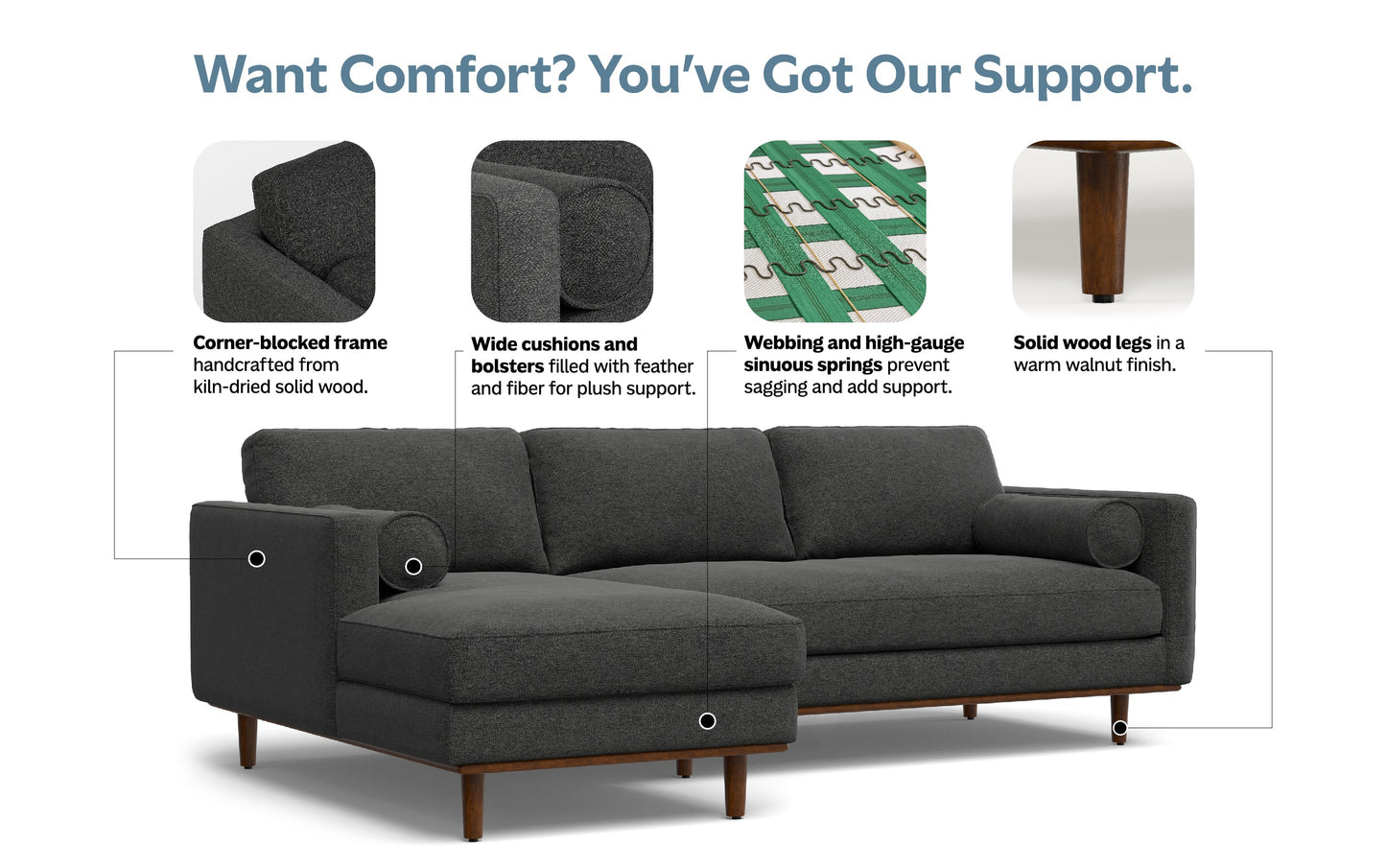 Charcoal Grey Woven-Blend Fabric | Morrison Left Sectional