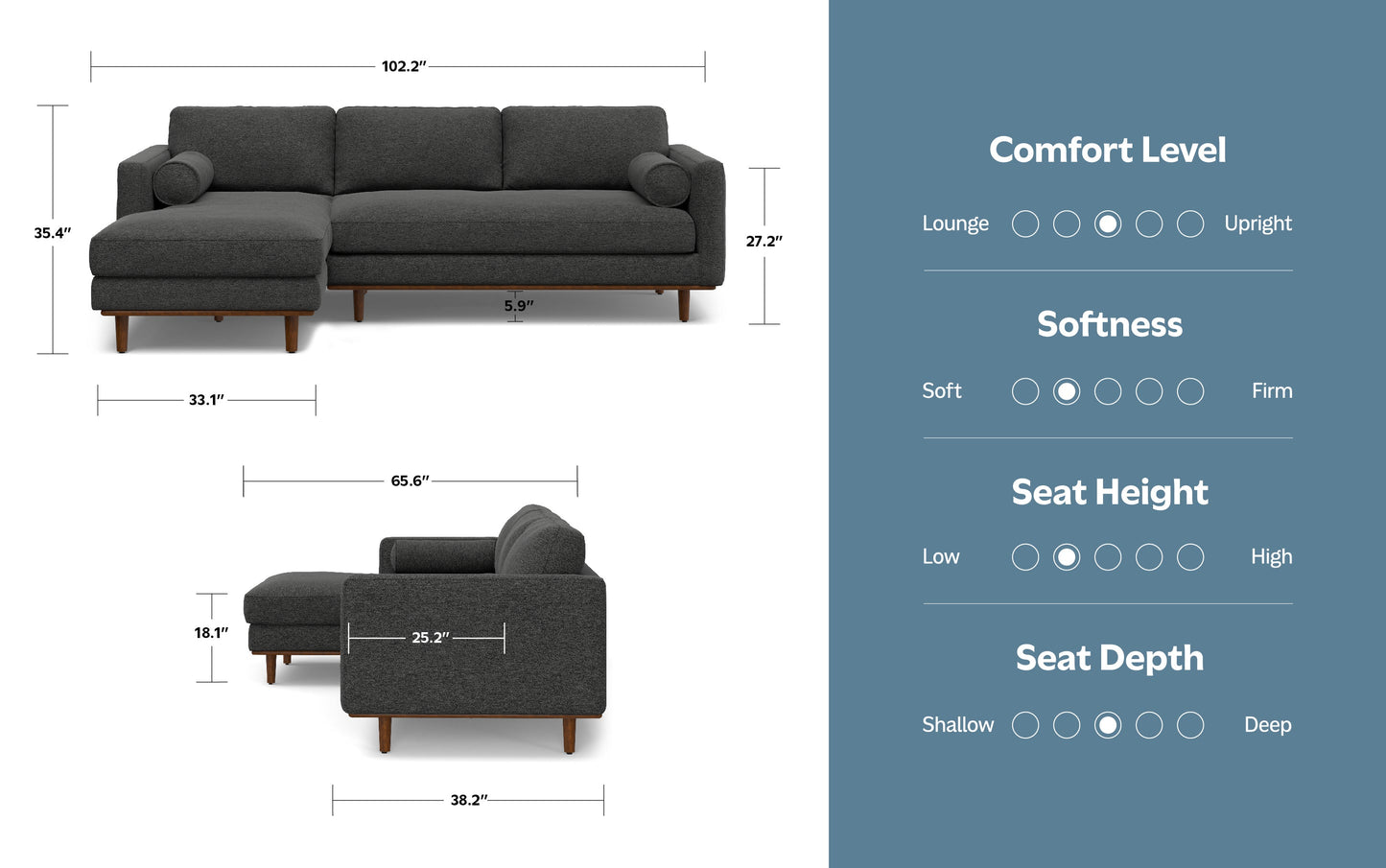 Charcoal Grey Woven-Blend Fabric | Morrison Left Sectional