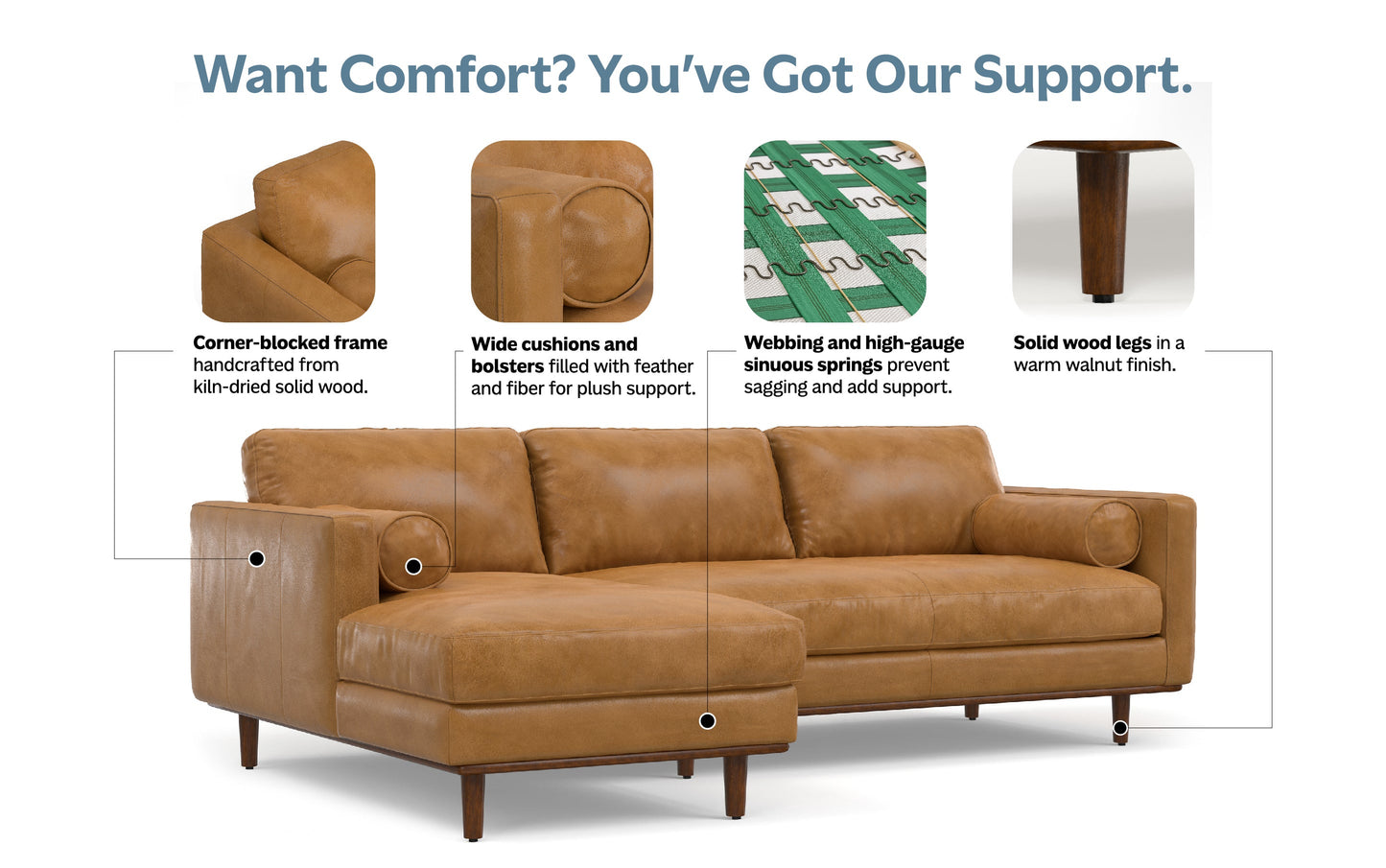 Sienna Genuine Leather | Morrison Left Sectional in Genuine Leather