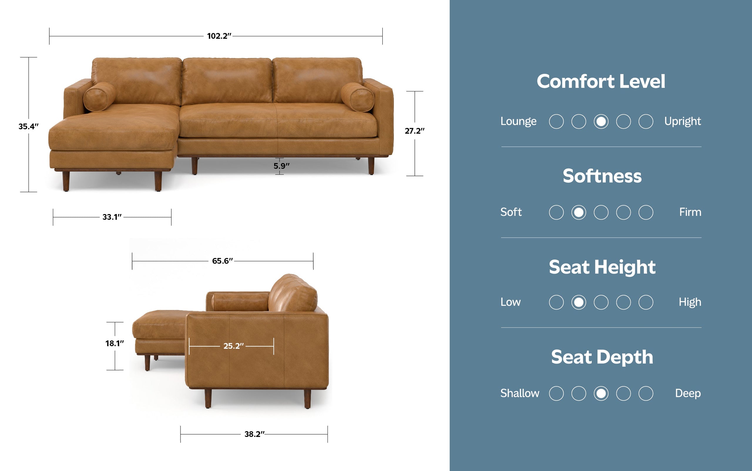 Sienna Genuine Leather | Morrison Left Sectional in Genuine Leather
