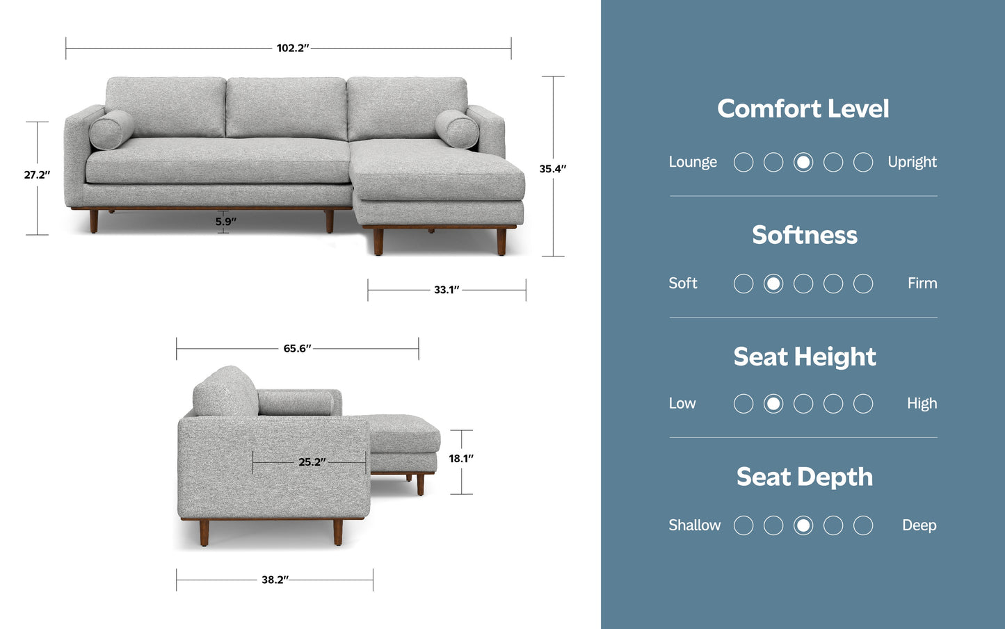Mist Grey Woven-Blend Fabric | Morrison Mid Century Sectional