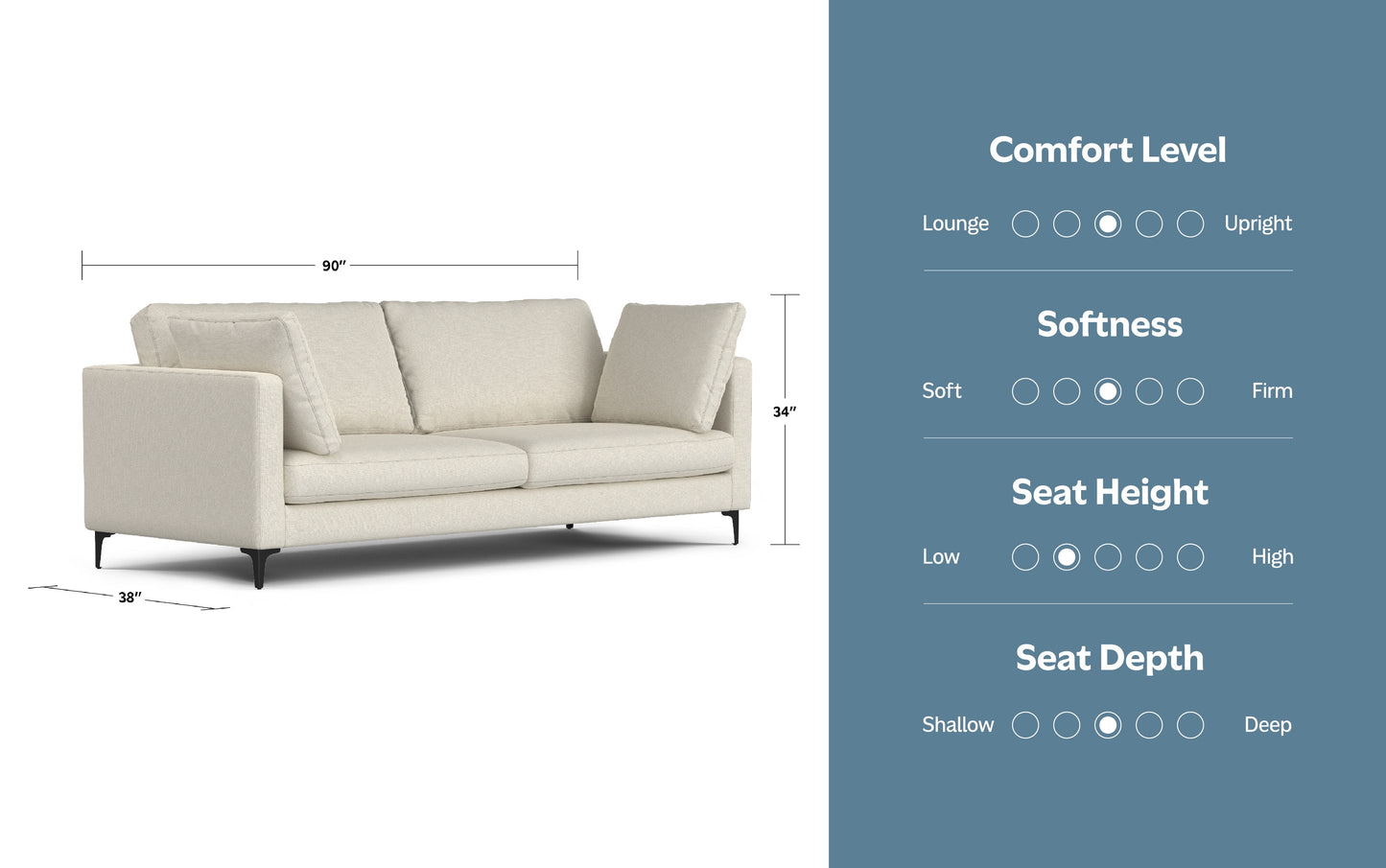 Cream | Ava 90 inch Mid Century Sofa