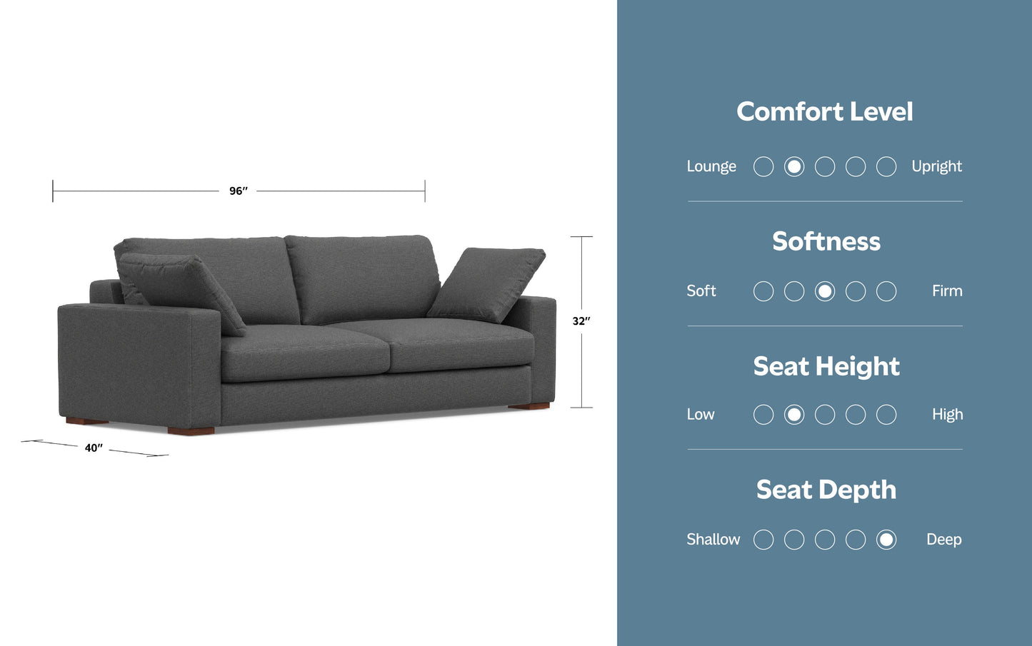 Pebble Grey Performance Fabric | Charlie 96 inch Deep Seater Sofa