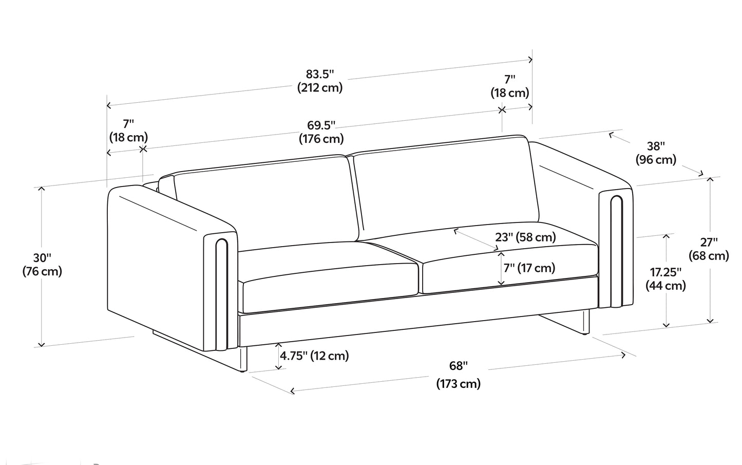 Ivory Performance Fabric | Jones 84 inch Sofa in Performance Fabric