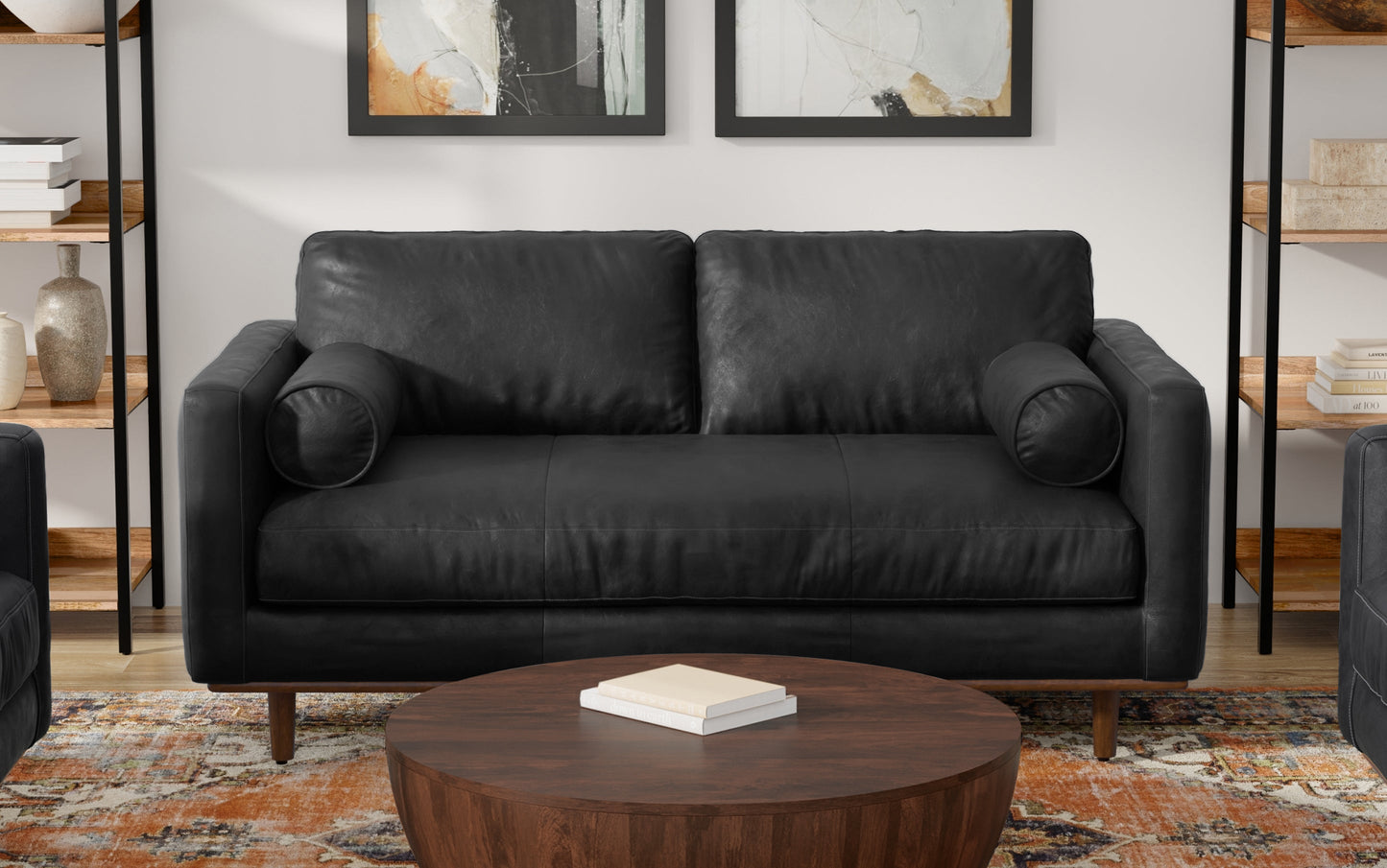 Lead Black Genuine Top Grain Leather | Morrison 72 inch Mid Century Sofa in Genuine Leather